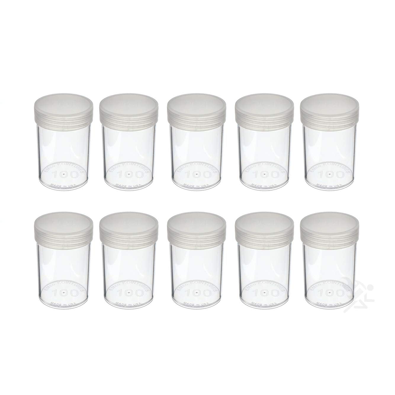 (10) Edgar Marcus Brand Round Clear Plastic (Large Dollars) Size Coin Storage Tube Holders with Screw on Lid