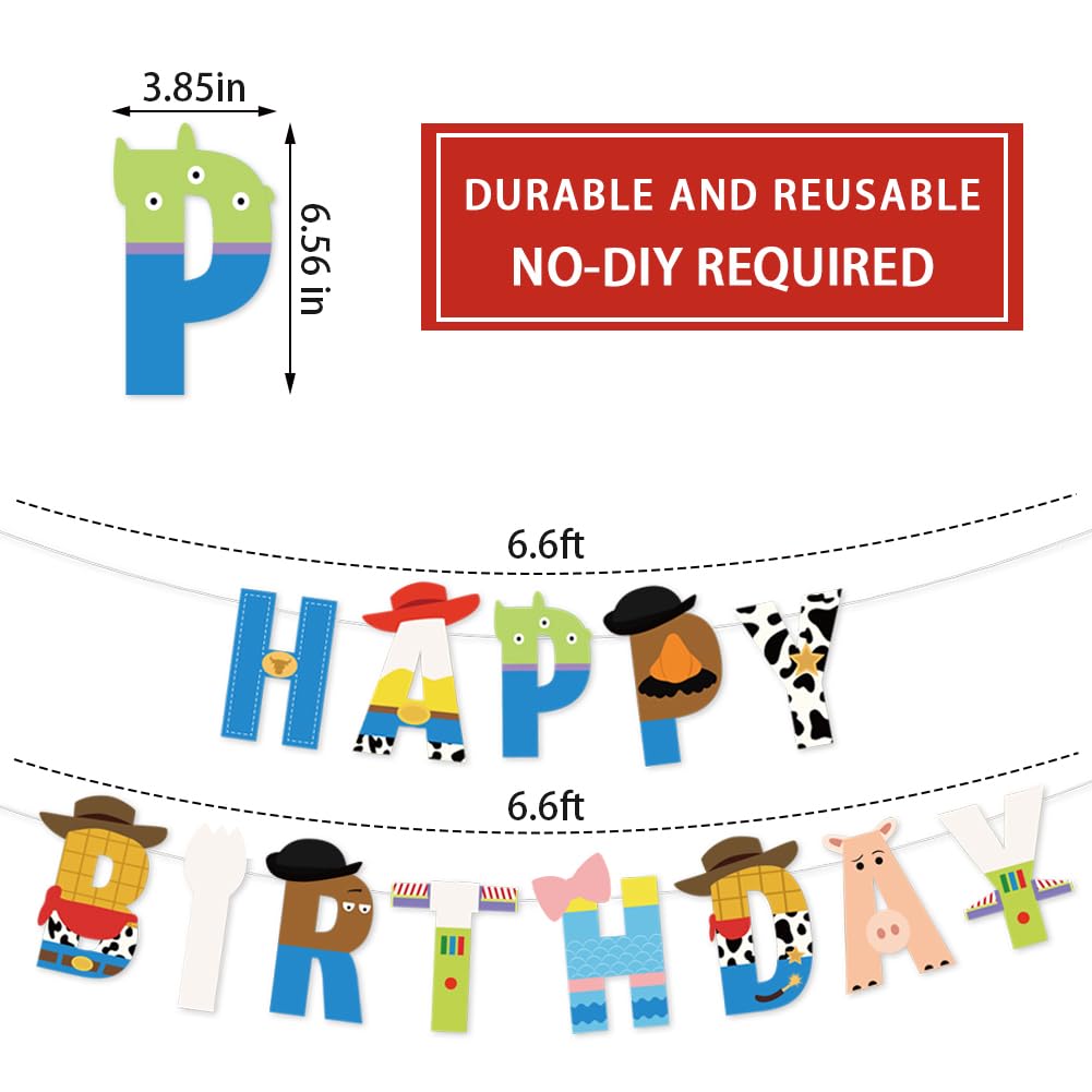Cartoon Toy Birthday Banner And Garland - Decorative Items For Cartoon Story Party - Theme: Cowboys And Space Heroes - Reusable Party Banner - Indoor