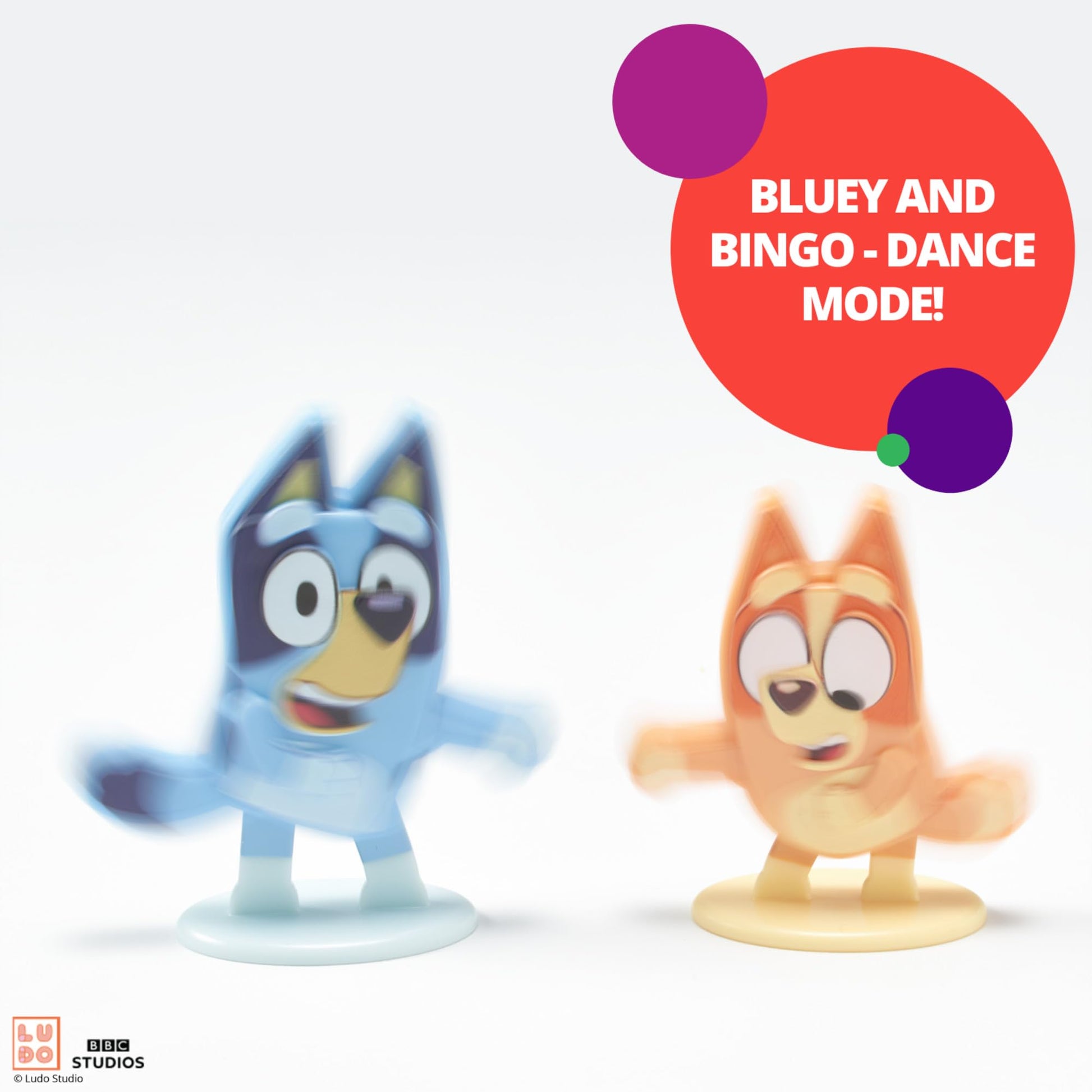 DecoSet® Bluey Dance Mode Cake Toppers, 3 Piece Cake Decoration With Bluey And Bingo Figurines and Muffin & Socks Poly Pic, For Birthday, Parties