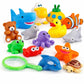 15 PCS Ocean Animals Rubber Bath Toy Water Squirters with Floating Bathtub Squeeze and Play Soft Sea Creatures anf Fishing Net for Baby, Toddlers