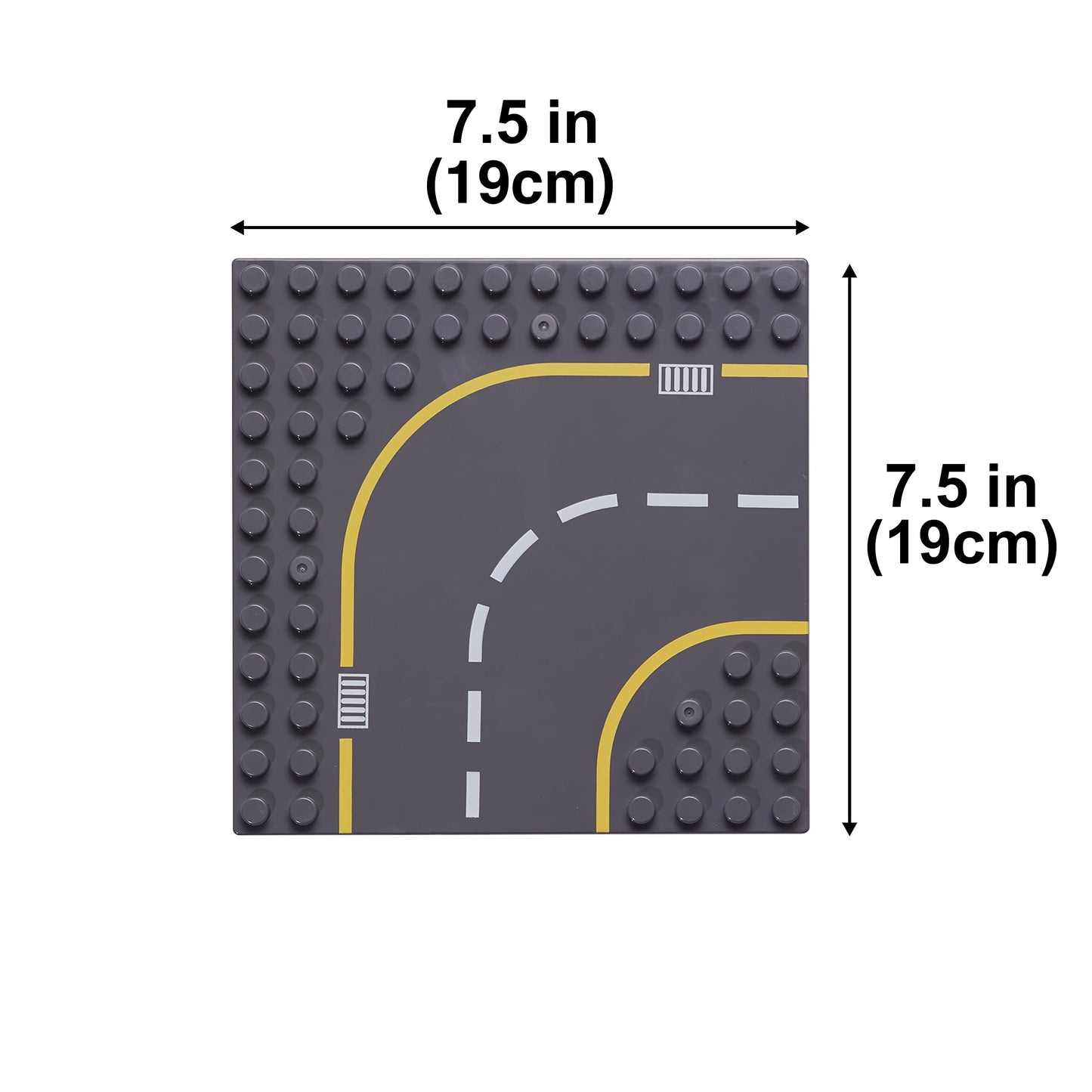 Apostrophe Games Building Block Road Base Plates Compatible with Large Bricks - 8Pcs Straight and Curved Road Construction Blocks - 7.5 x 7.5 Inch
