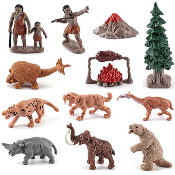 BLAPNK Realistic Prehistoric Animal and Primitive Figurines Moodel Toy 12 Pcs Ancient Smilodon Mammoth Human Figures Collection Playset Educational