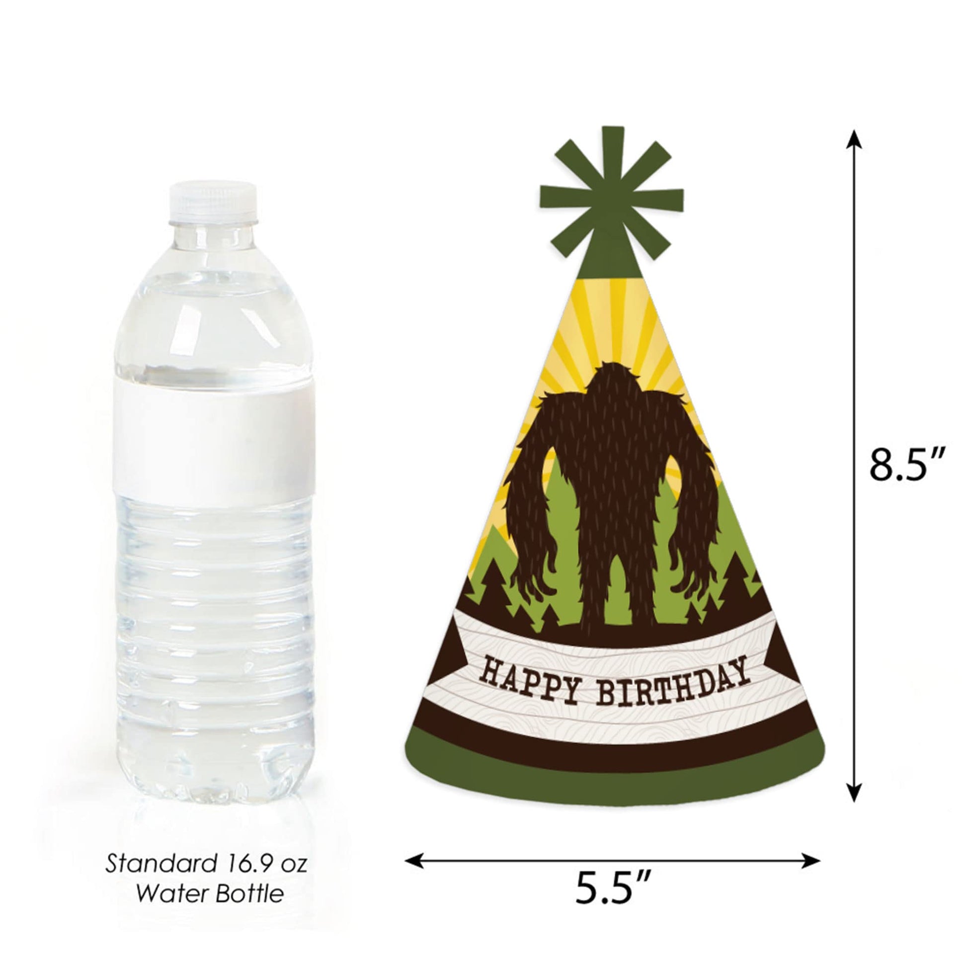 Big Dot of Happiness Sasquatch Crossing - Cone Happy Birthday Party Hats for Kids and Adults - Set of 8 (Standard Size)