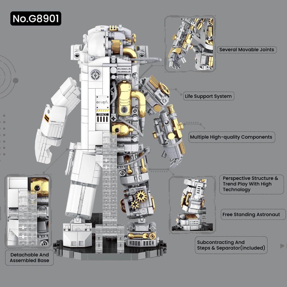 Space Astronaut Building Block for Boy 12+, STEM Toy Model Kit for Adults & Teens, LEGO-Compatible Collectible, Creative DIY Project Great Gift