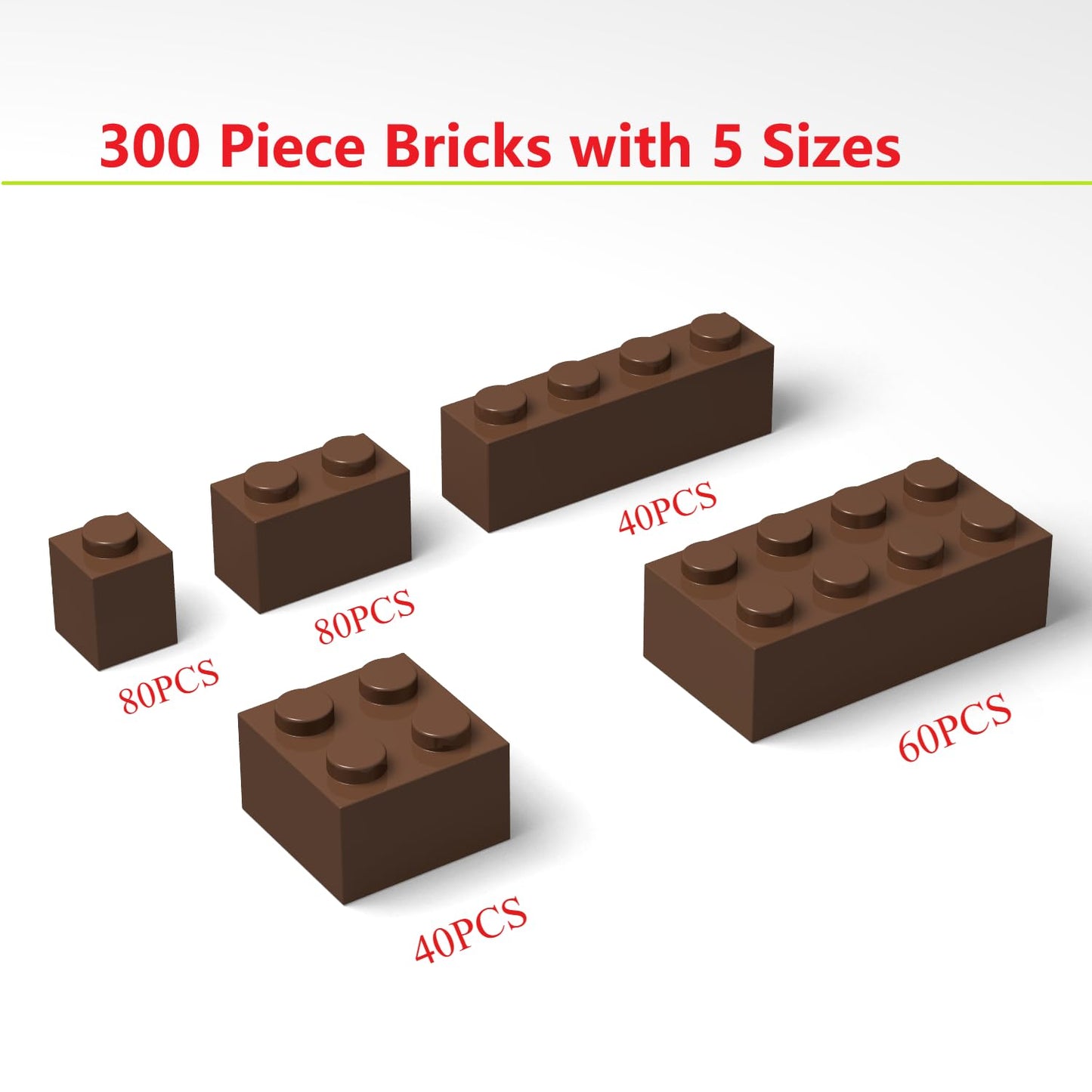 300Pcs Building Brick Bulk, Brown Bulk Bricks with 5 Sizes, Compatible with Lego and Parts and Pieces, Creative Halloween Christmas Building Block
