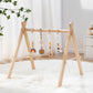 Toyking Foldable Wooden Baby Play Gym with 4 Sensory Hanging Toys, Montessori Infant Activity Frame for 0-12 Months