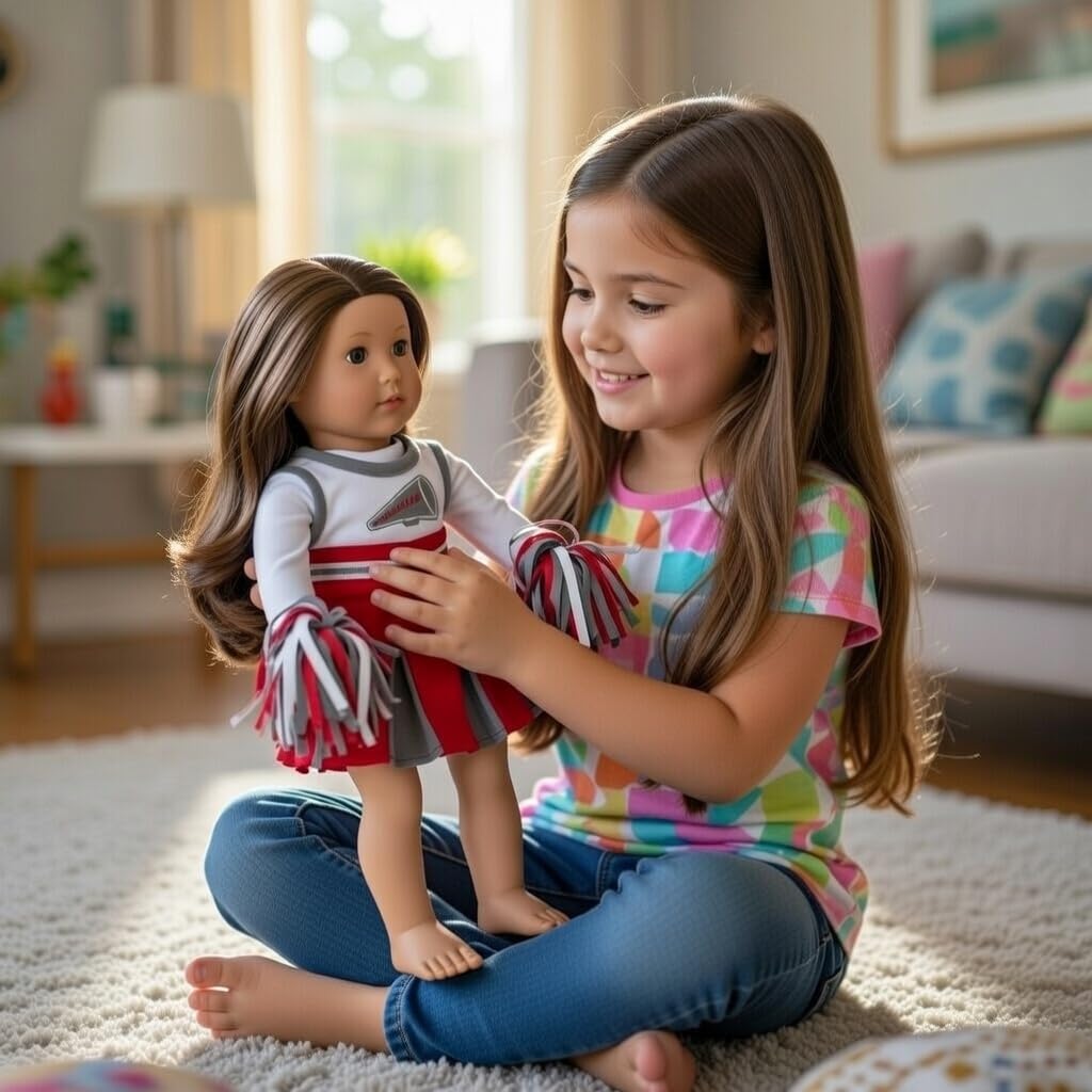 Emily Rose 18 Inch Doll Cheerleader Outfit - 5 Pc Doll Cheer Uniform Set with Dress, Pom Poms, Megaphone & Shirt - Fits American Girl Dolls & Most 18"