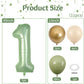 40 Inch Sage Green Number 1 Balloon, Olive Green 1st Birthday Balloons, Retro Sand White Avocado Green Gold Latex Balloons 1 Foil Balloon for Boy Girl