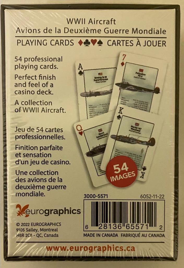 EuroGraphics WWII Aircraft Playing Cards - Cool Deck of Cards with 54 Vintage Warplane Images - Premium Professional Poker Playing Card Deck Playing