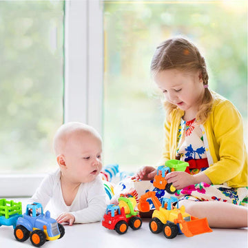 Yiosion Push and Go Friction Powered Cars Construction Vehicles Toy Set Tractor Bulldozer Mixer Truck Dumper for 1 2 3 Year Old Baby Toddlers Boys