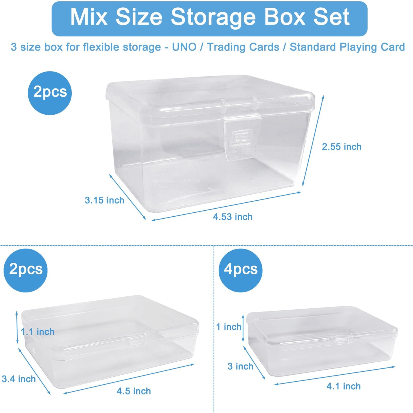 8 Pcs Playing Card Storage Box Set,3 Size Clear Plastic Playing Game Card Cases, Mixed Size Card Game Storage Organizer Boxes for UNO Cards, Trading