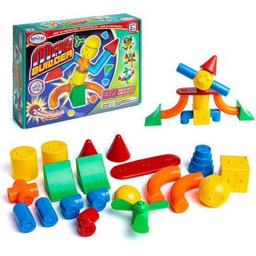POPULAR PLAYTHINGS Mag Builder Building Set, Magnetic Connecting Toy for Kids Imagination and Creative Play, Crazy Shapes Gift for Children - 20 Piece