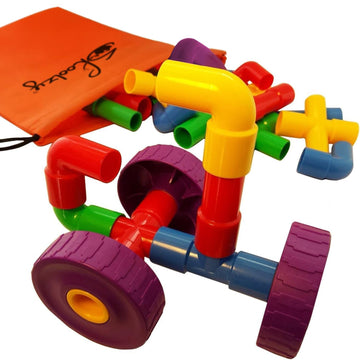 Skoolzy STEM Learning Pipe Tube 29 Piece Toys_and_Games Set, Educational Construction Building Blocks for ADHD & Autism for Baby, Kid Includes Wheels