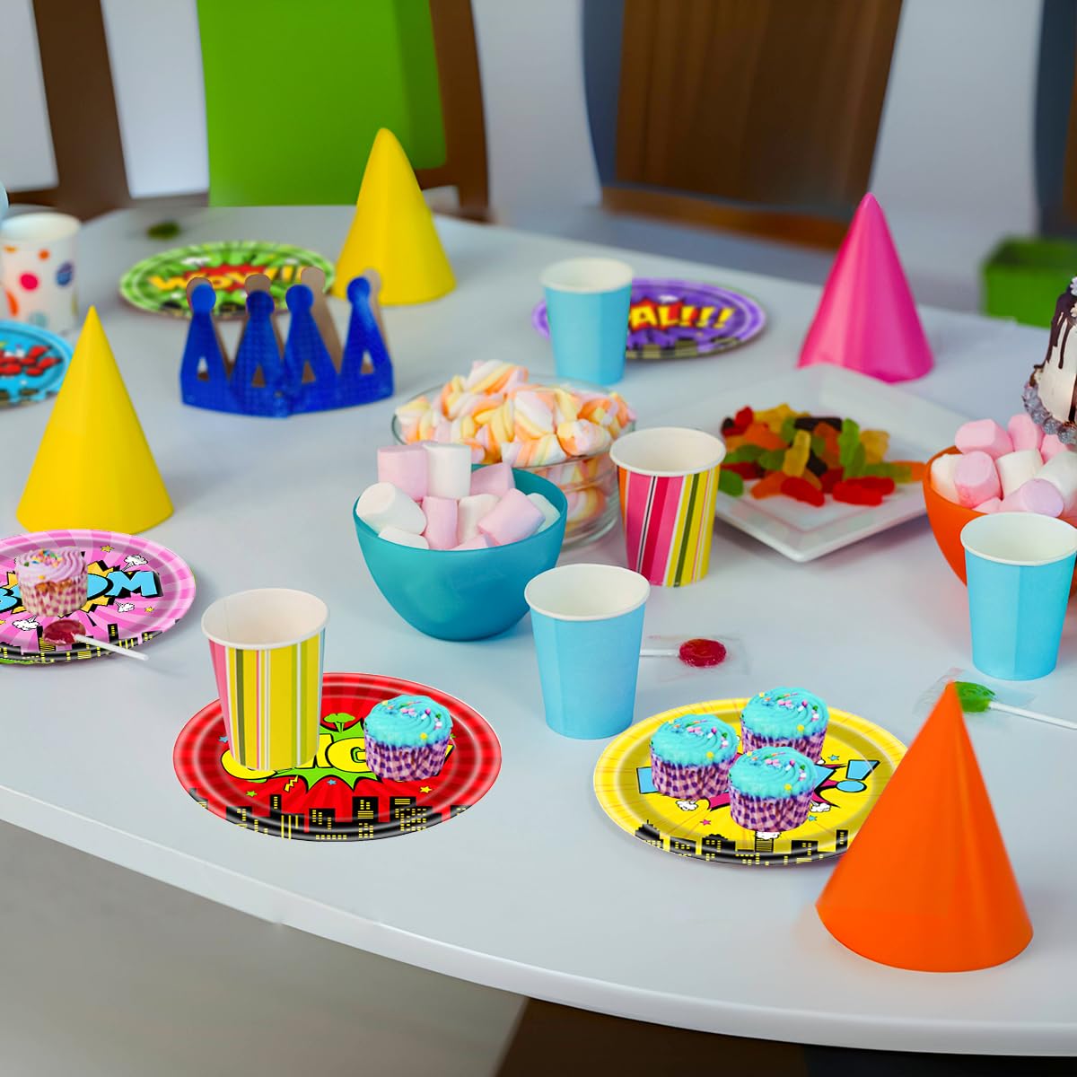 NF ORANGE 60pcs City Hero Theme Birthday Party Plates,Cartoon Birthday Party Decoration Supplies