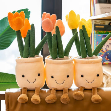 owemeet Tulip Plush Toy Cute Tulip Plush Doll Stuffed Potted Plants Plushies Toys Soft Succulent Throw Pillow Decor Gifts for Adult and Kids