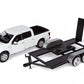 Motormax 2019 Ford F-150 Lariat Crew Cab Pickup Truck with a Car Hauler, Truck & Tow Trailer Combo - 1/27 Scale Diecast Model, White, All Star Toys
