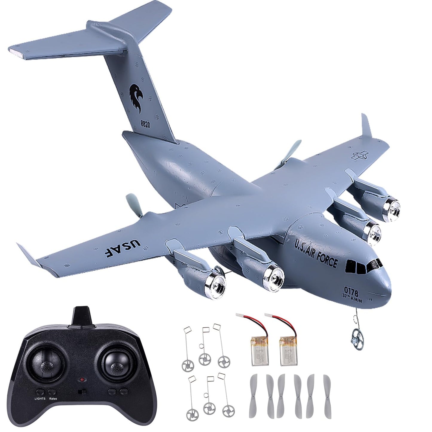 OTTCCTOY RTF RC Plane, 2.4Ghz 2 Channels Airplane, Navy Blue C17 Globemaster III Aircraft, Easy to Fly RC Toy