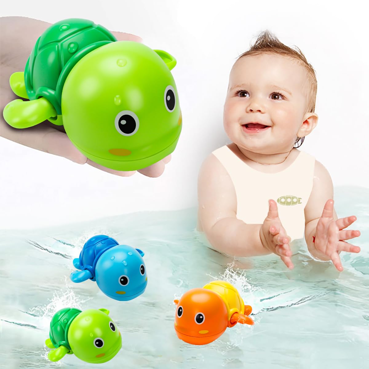 Bath Toys, Cute Swimming Turtle Baby Bath Toys for Toddler 1-3, Water Pool Floating Wind Up Toys for 1 Year Old Boy Girl Gifts, Infant Toddlers Kids