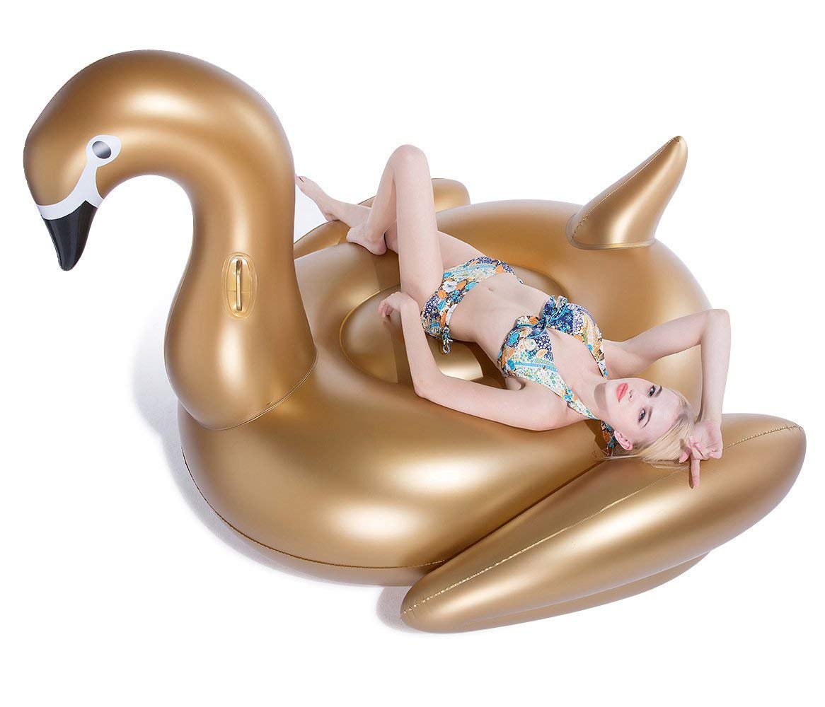 Jasonwell Giant Inflatable Golden Swan Pool Float with Fast Valves Summer Beach Swimming Pool Floatie Lounge Floating Raft Outdoor Party Decorations