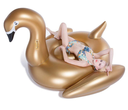 Jasonwell Giant Inflatable Golden Swan Pool Float with Fast Valves Summer Beach Swimming Pool Floatie Lounge Floating Raft Outdoor Party Decorations
