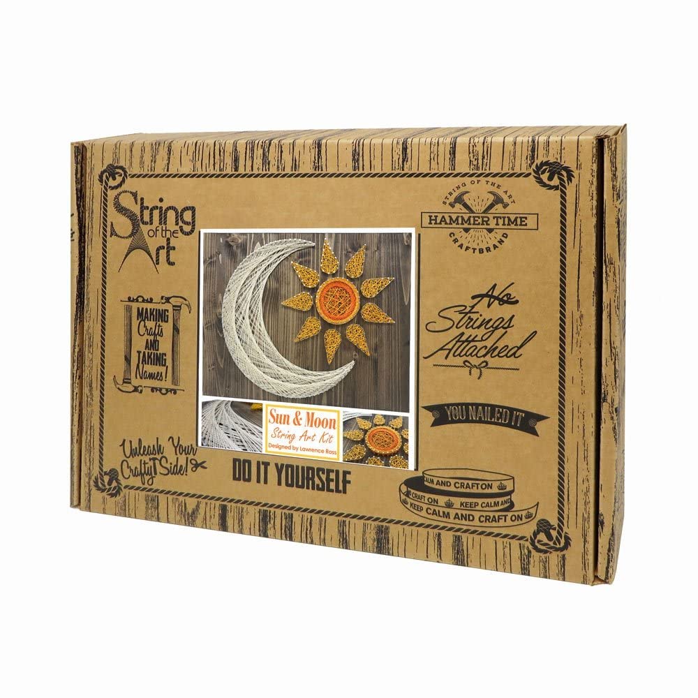 String of the Art Sun and Moon String Art Kit, American Made DIY Craft Kit for Adults, Stained Pine Wood (16" x 12"), Embroidery Floss, Beginner