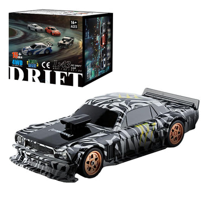 XeleMush 1/43 Mini RC Drift Car, 2.4G 4WD 15KM/H Full-Proportion RC Electric Racing Car Model with LED Lights, Remote Control Fast Vehicle