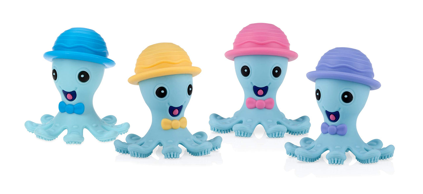 Nuby Silly Silicone Octopus Teethe with Soothing Massaging Bristles for Sore Gums, Pink/Purple