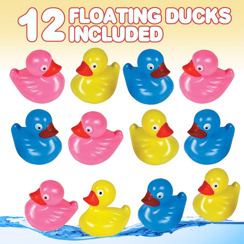 ArtCreativity Floating Plastic Duck Toys - Pack of 12 - Durable Duckie Bath Tub Water Toys for Kids, Carnival Theme Party Supplies, Birthday Party