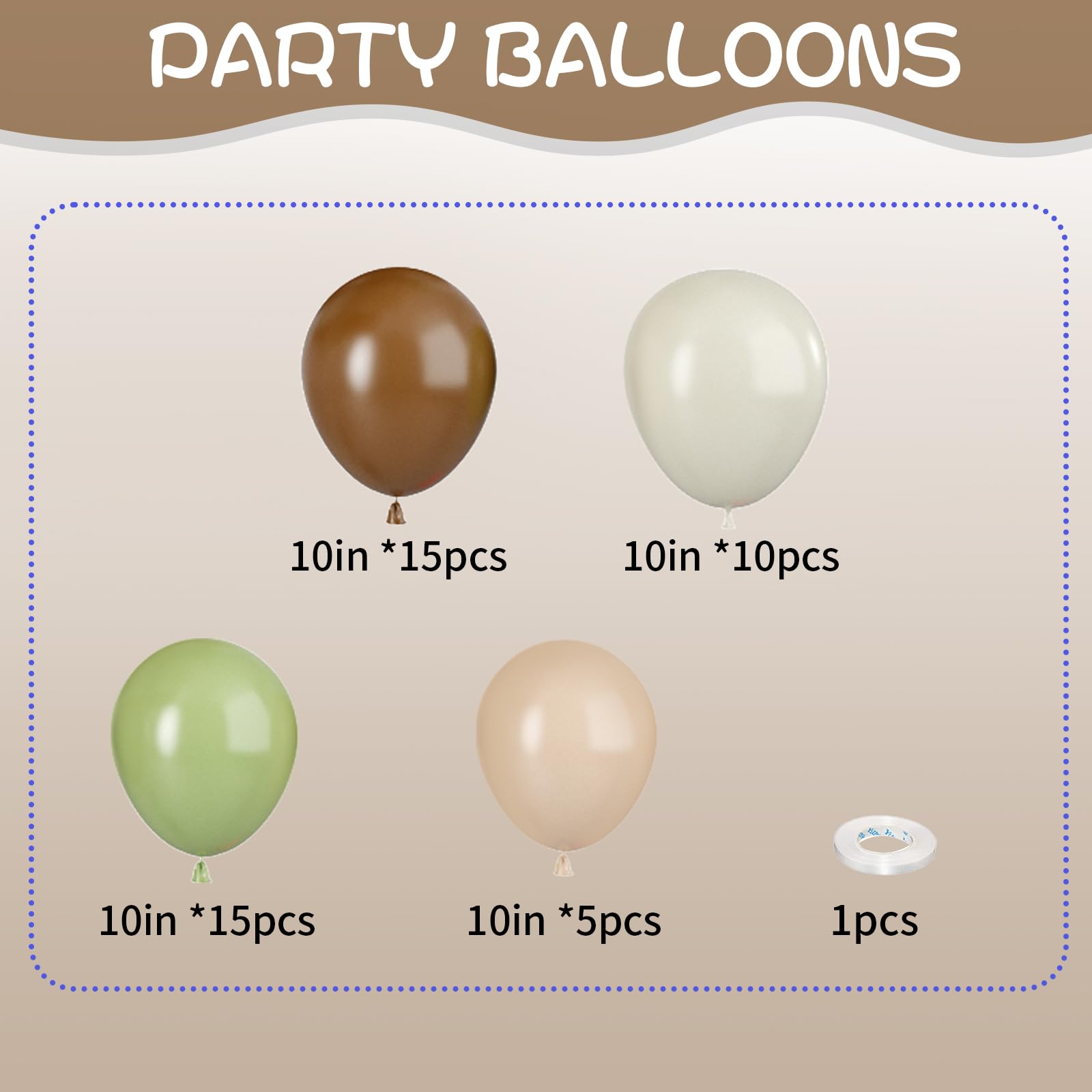 Sage Green and Brown Latex Balloons for Safari Jungle Woodland Theme Birthday Baby Shower Party Decorations