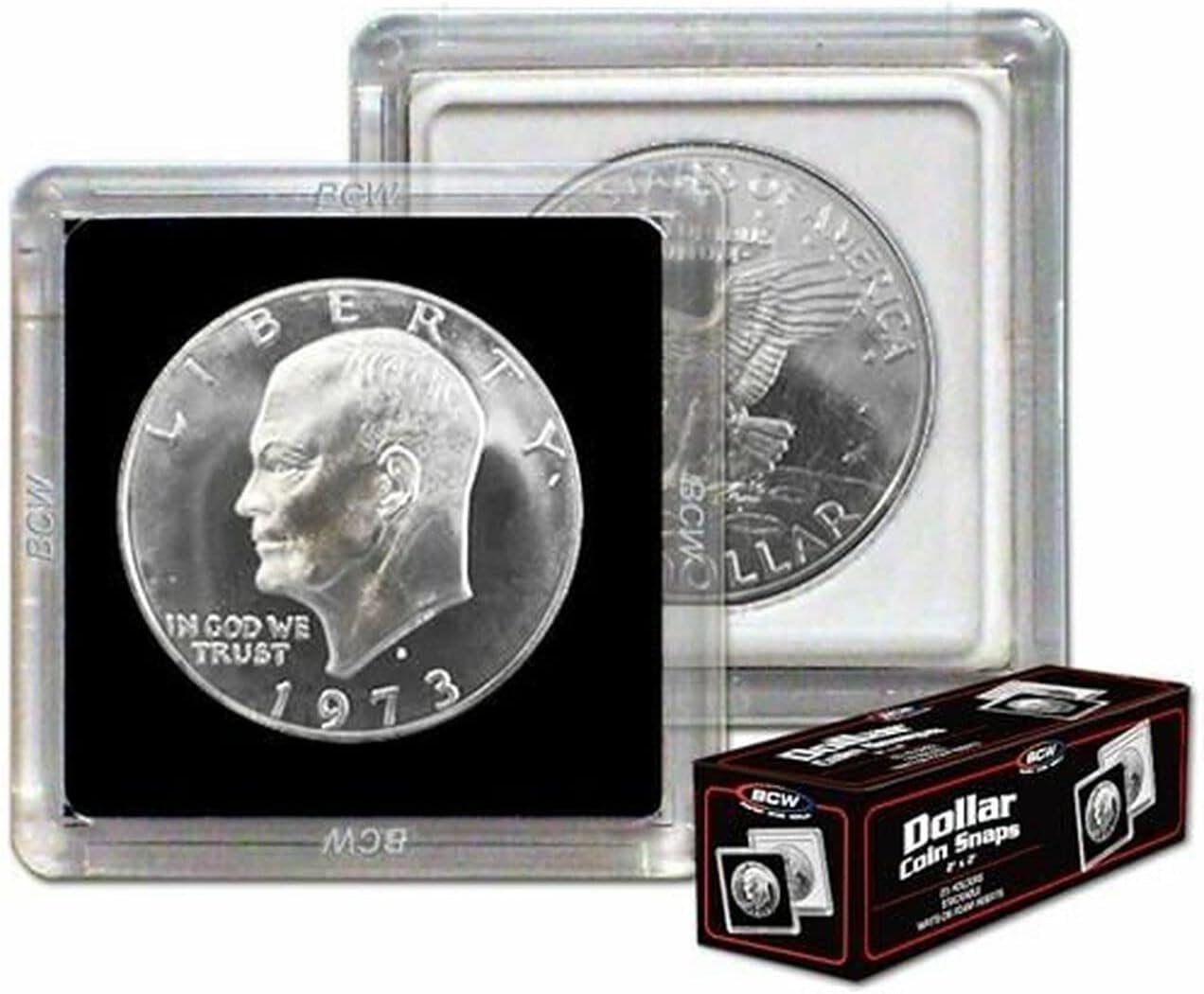 BCW 2x2 Coin Snap - Dollar - 25ct | Coin Holder Case for 38.5mm US Eisenhower Dollar | Snap Together Design | Stackable, Coin Collecting Supplies |