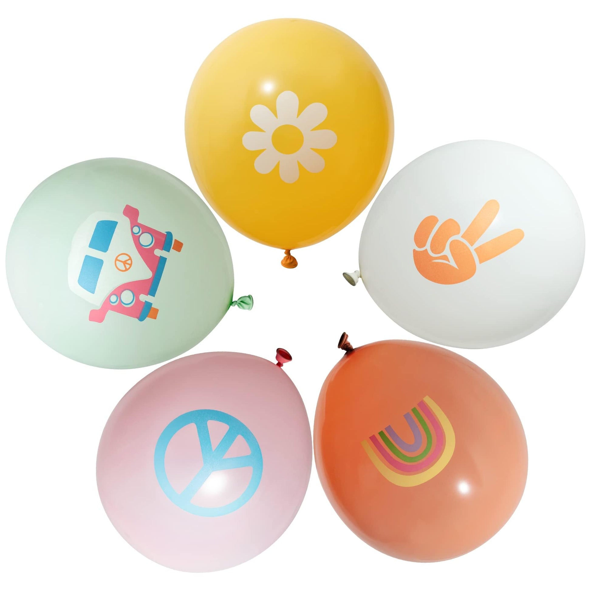 ANGOLIO 50Pcs Groovy Retro Hippie Balloons Party Supplies Smile Faces Theme Birthday Party Favors for Boy Girl Retro Different Pattern Summer Home