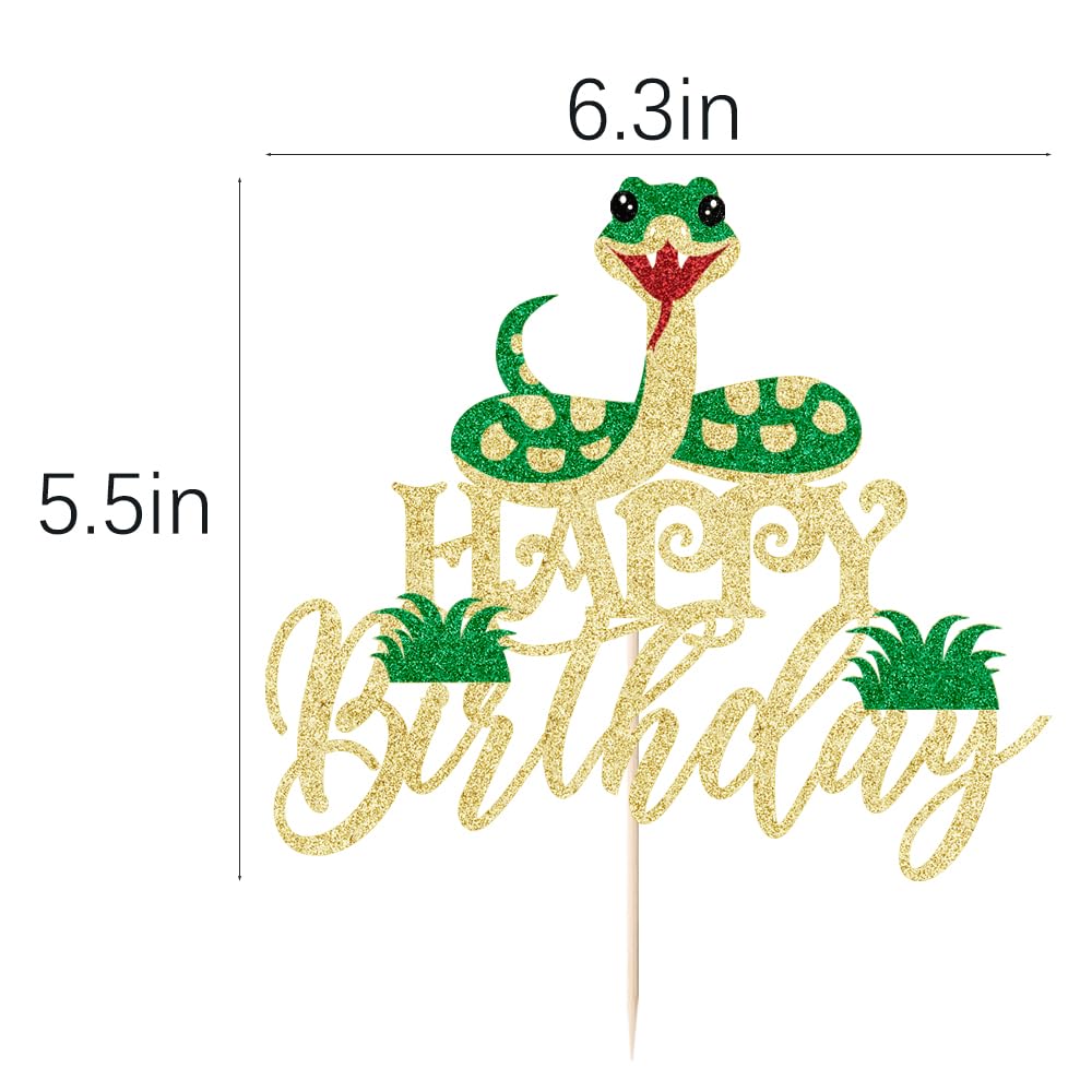 Kaoenla Glitter Snake Happy Birthday Cake Topper- snake theme happy birthday cake decoration animal theme birthday supplies decoration?Baby Party ?Boy