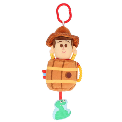 Disney Toy Story Woody in a Barrel Activity Toy with Pull Down Mechanism, Teether, Rattle, Crinkle Snake, and On the Go Clip for Babies