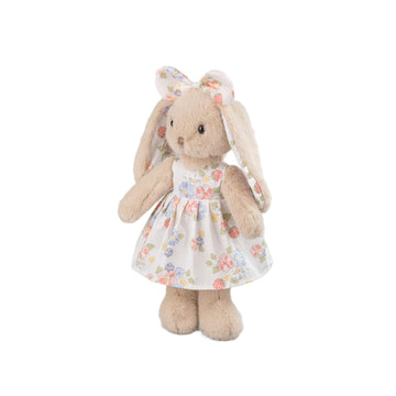 BiluKano 14” Plush Bunny Stuffed Animal, Beige Rabbit with Floral Strawberry Dress & Bow, Soft Easter Bunny Gift for Girls, Cottagecore Nursery Decor