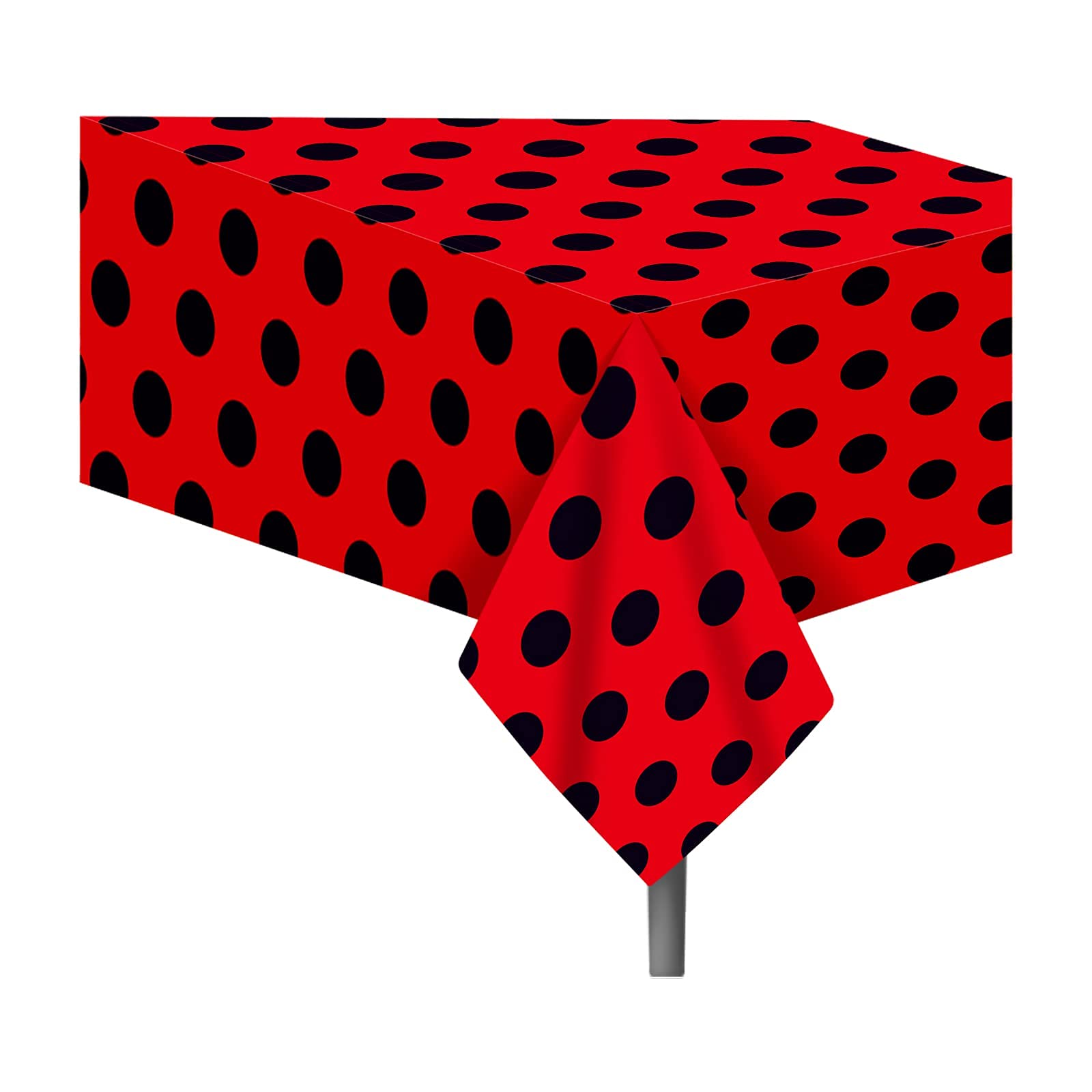2 Pieces Ladybug Tablecover Ladybug Party Tablecloth, Little Ladybug Plastic Tablecloth Vintage Polka Dots Tablecloth Rectangular Black and Red