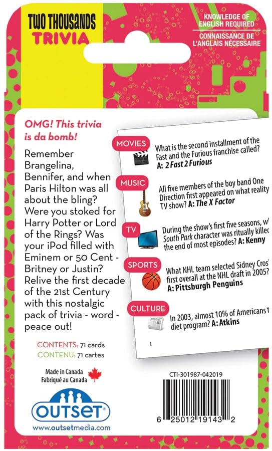 2000's A Decade of Trivia Travel Pack Card Game - for ages 12 and up