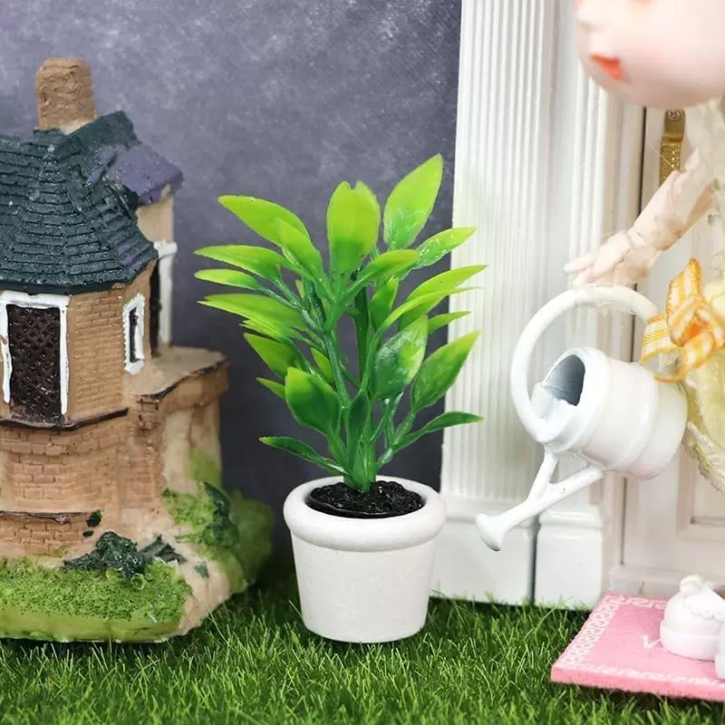 2Pcs Green Miniature Plants Dollhouse Decoration Accessories, Mini Potted Plant Artificial Tiny Greenery Ornament Miniature Hanging Potted Plant Faux