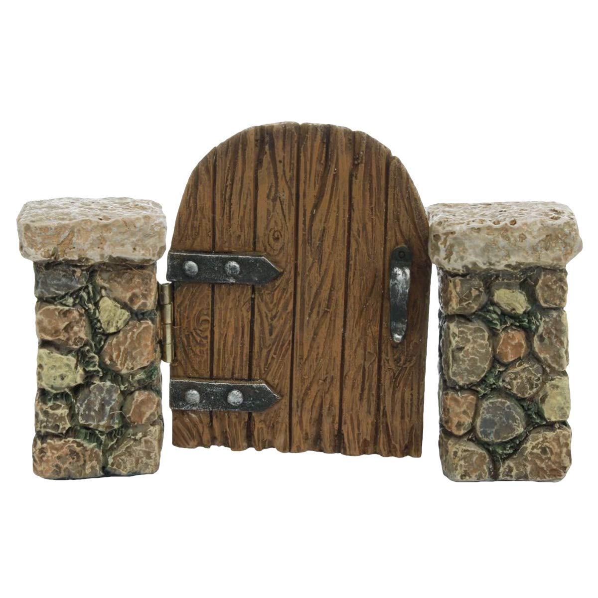 Treasure Gurus Miniature Stone Pillar Wood Gate Fairy Garden Ornament Dollhouse Decor Accessory