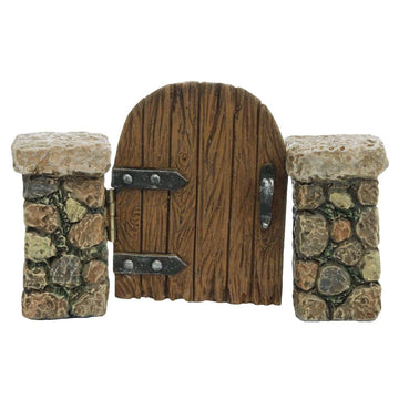 Treasure Gurus Miniature Stone Pillar Wood Gate Fairy Garden Ornament Dollhouse Decor Accessory