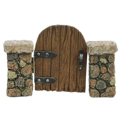 Treasure Gurus Miniature Stone Pillar Wood Gate Fairy Garden Ornament Dollhouse Decor Accessory
