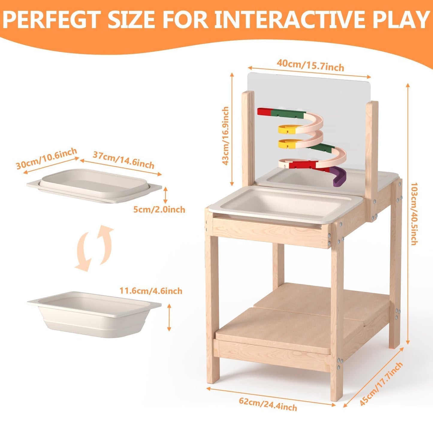 KidsBuddy 4-in-1 Wooden Toddler Sensory Table with 2 Storage Bins