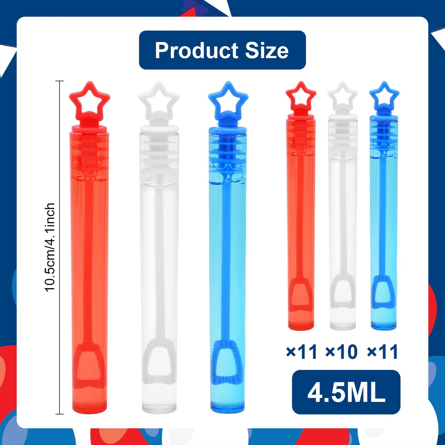 32 Pack Mini Star Bubble Wands for Kids Party Favors, Assorted Red, White Blue Bubble in Bulk Summer Toy for 4th of July, Independence Day, Memorial
