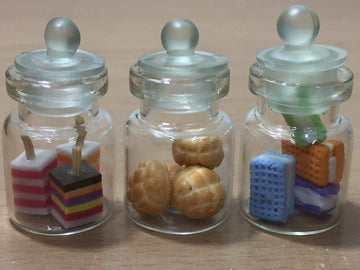 3pc Miniature Food Chocolate Cake Candy Cookie Dollhouse Cake in Clear Glass Mini Bottle Fruit Food #MF083