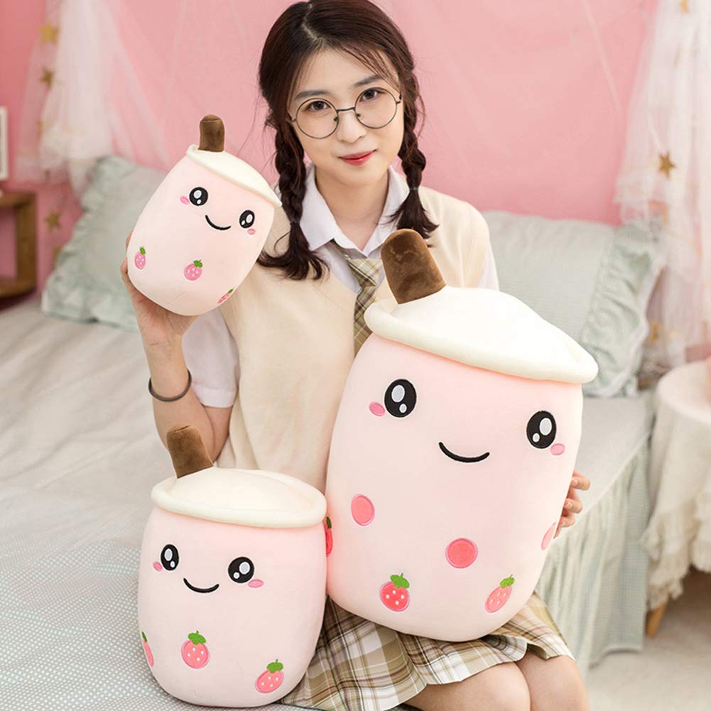 hitoshe Boba Plushie, 13.7 in Boba Plush Pillow Toy Hugging Pillow Gifts (Pink Strawberry)