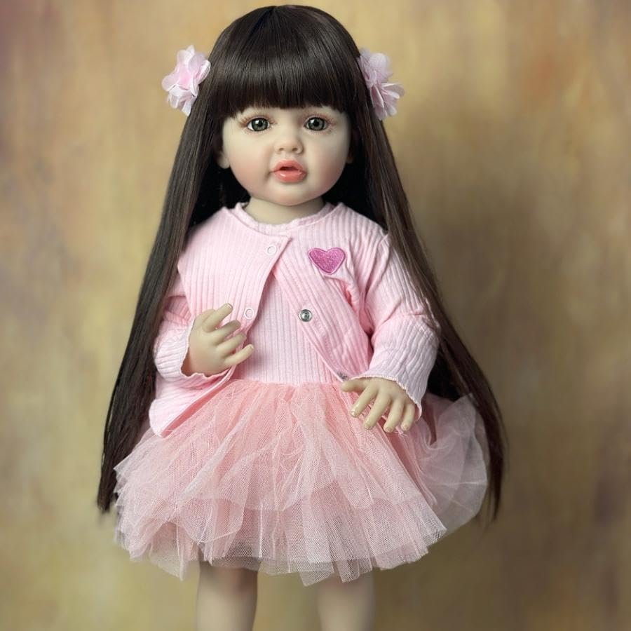 GUESSBELLY 55cm 22inch Can Stand Reborn Baby Lifelike Girl Doll Full Soft Silicone Vinyl Body Princess Toddler Lovely Birthday Gift