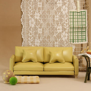 Funky Mini House Miniature Dollhouse Leather Couch -1:12 Scale Mini Sofa Furniture Set with Cushions Fit 3 to 6 inches Doll Figure 1/12 Scale