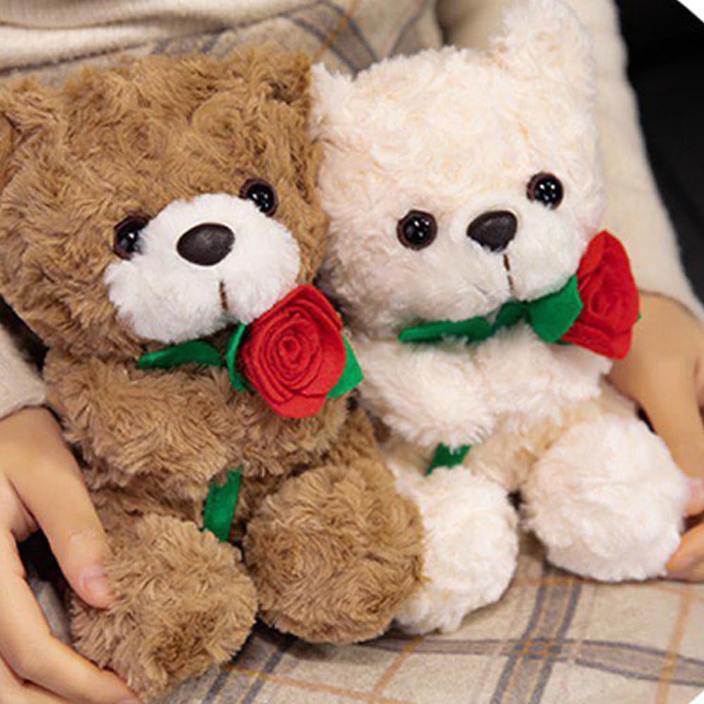 YUKOUQIAN Teddy Bear Stuffed Animal Cute Flower Plush Doll Toy 8 inch for Girls Boys Christmas (Bear Flower White)