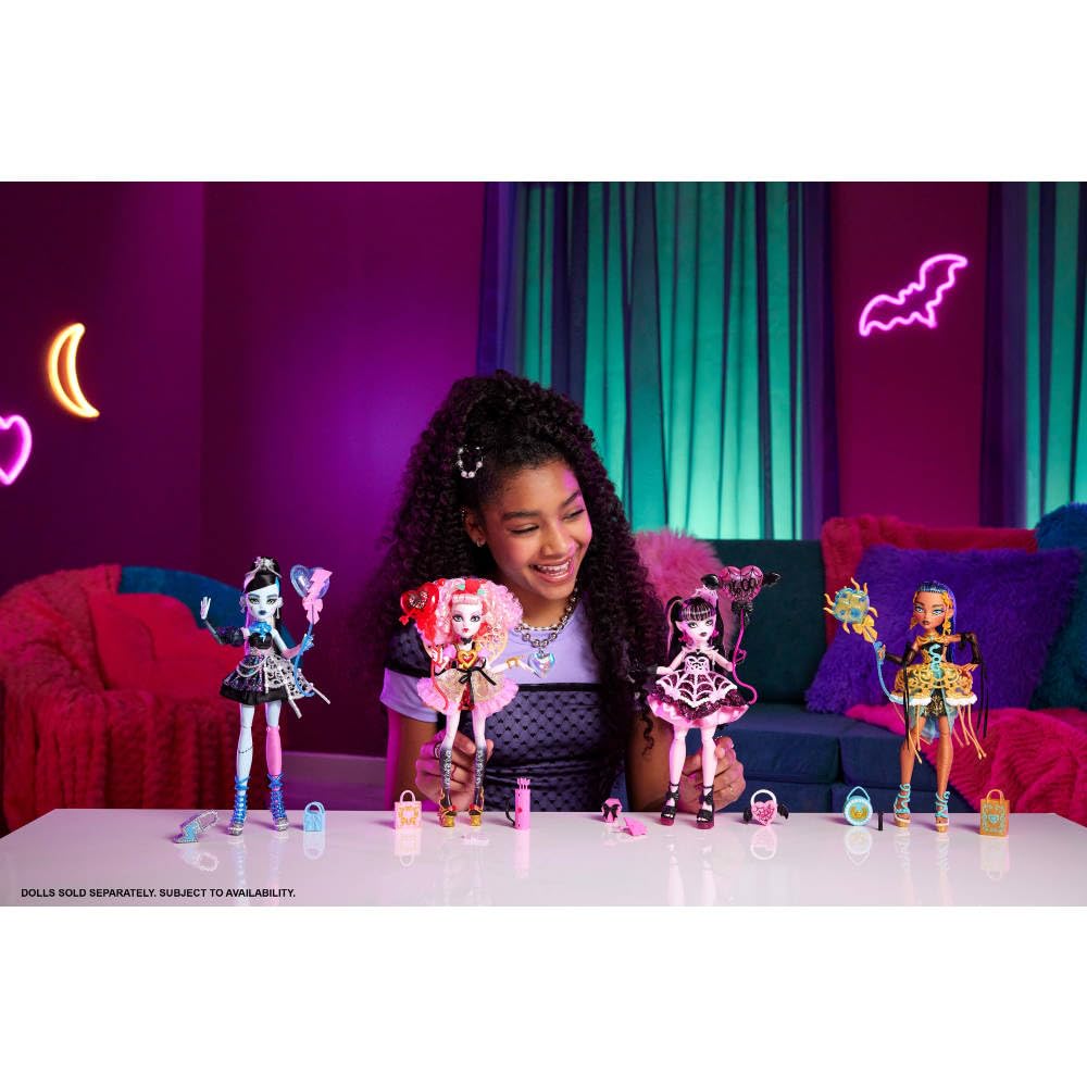 Monster High Scary Sweet Birthday Doll, Cleo De Nile in Golden Party Dress with Themed Accessories Like Invite, Balloon, Gift, Lipstick and More