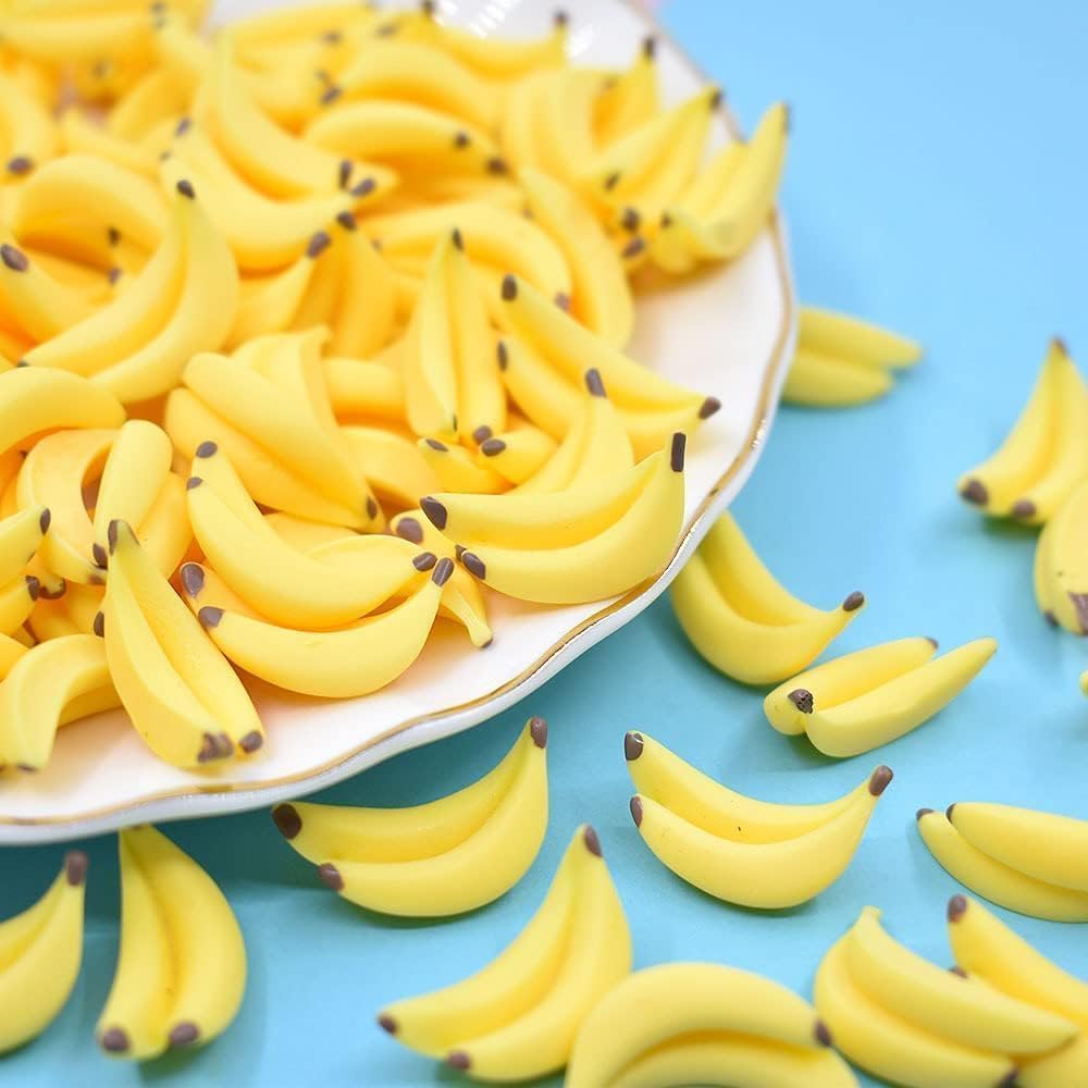 30 Pcs Yellow Mini Artificial Bananas 1/12 Scale Dollhouse Accessories, Realistic Miniature Plastic Fruit Models for Fairy Garden Kitchen Decor DIY