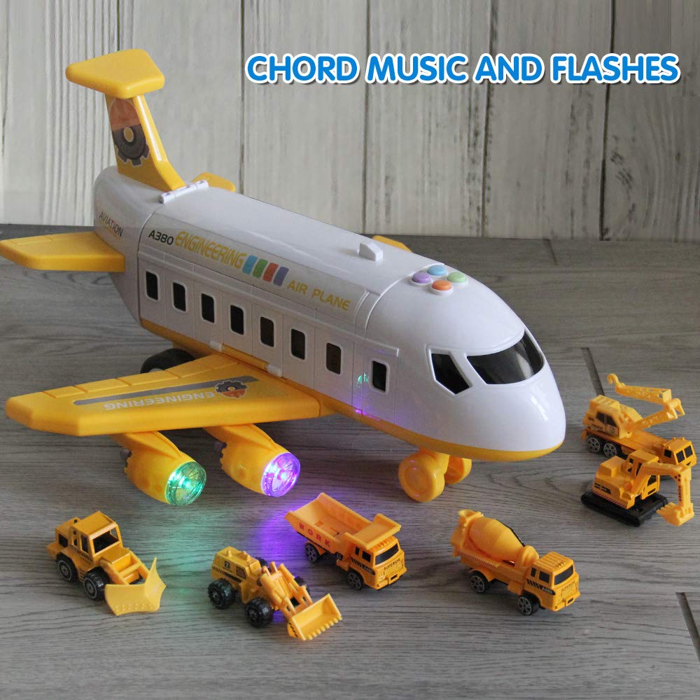 25 Pack Transport Construction Airplane Toy Play Vehicles Set for Kids Gifts, with 6 Construction Die-cast Toy Truck, 11 Road Signs-Suitable for 3 4 5